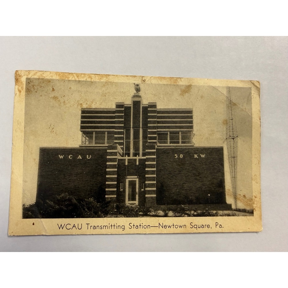 Vintage 1933 WCAU Transmitting Station Postcard Newtown Square PA Art Deco Radio